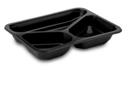 Menu misa, čierna (PP) 227 x 178 x 50mm 1120ml (550+330+240) ( 50ks/bal )